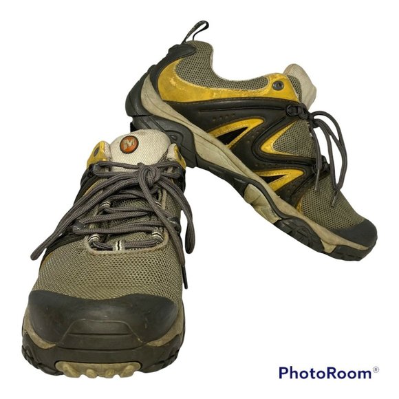 Merrell Reactor Ventilator Hiking Shoe Continuum Mens 8.5 Yellow Charcoal Vibram - Picture 2 of 9
